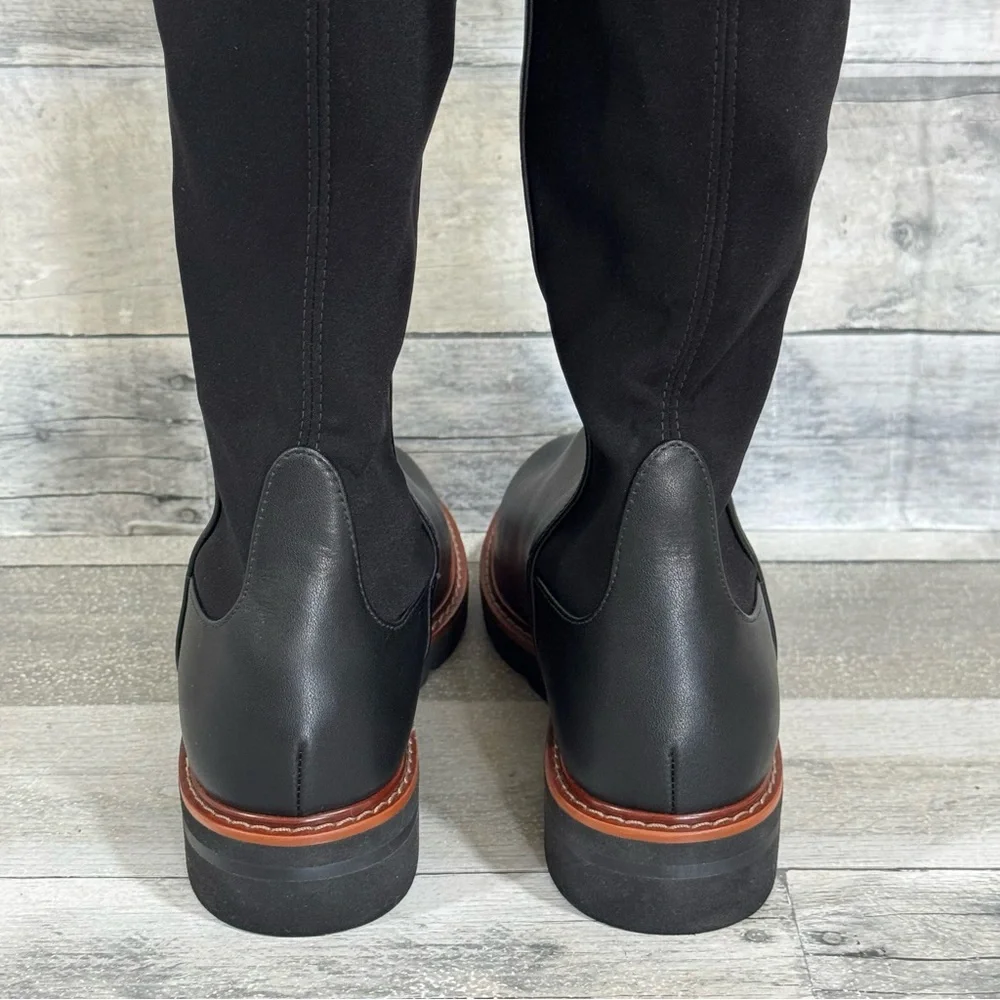 Stuart Weitzman Adrina City OTK Boots In Black Leather/Stretch - Sz - 6B
